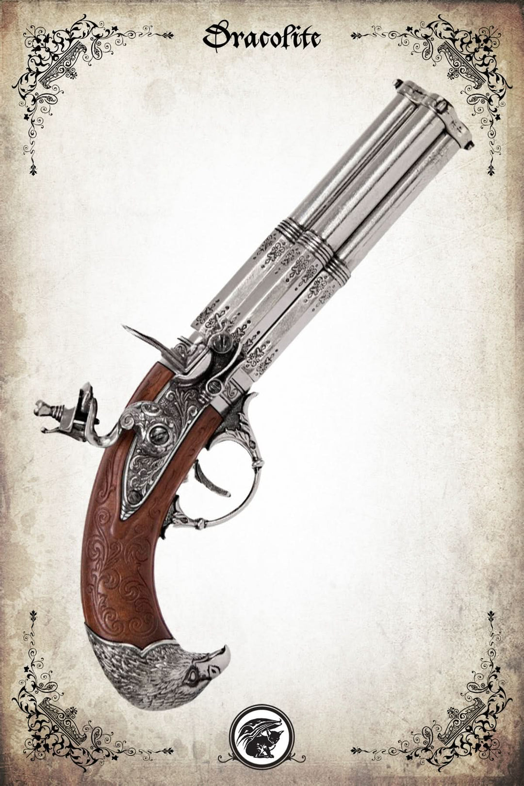 4-barrel flintlock pistol with eagle head