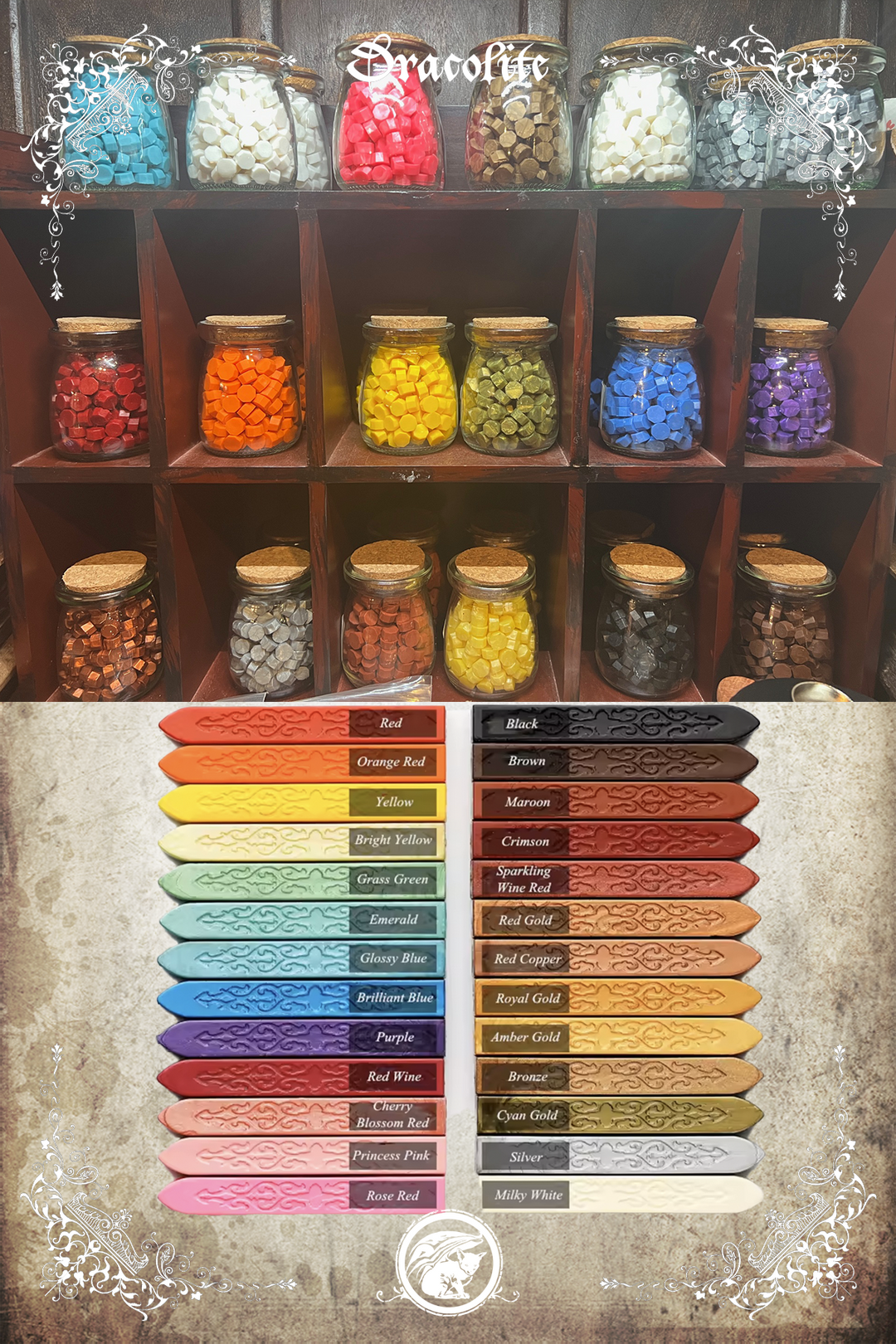Bottle of sealing wax tablets