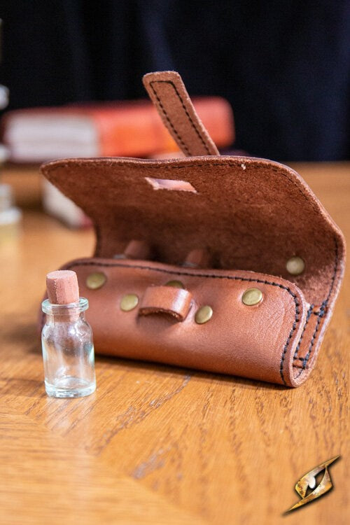 Porte-potion en cuir – 3 fioles incluses