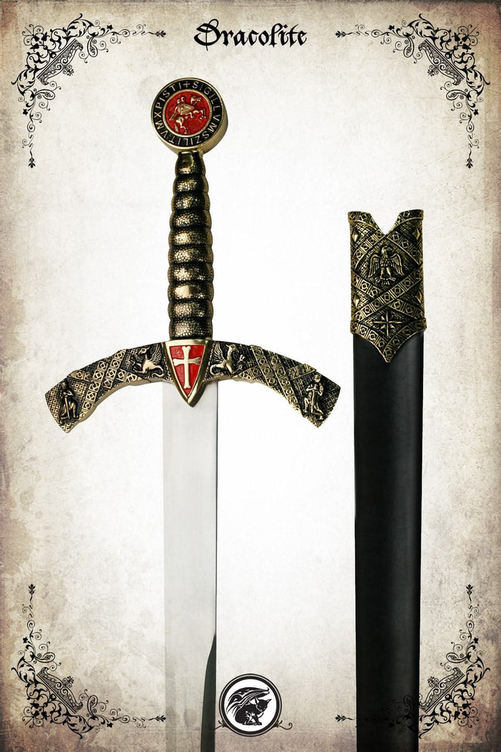 Decorative Medieval Templar Sword with Scabbard