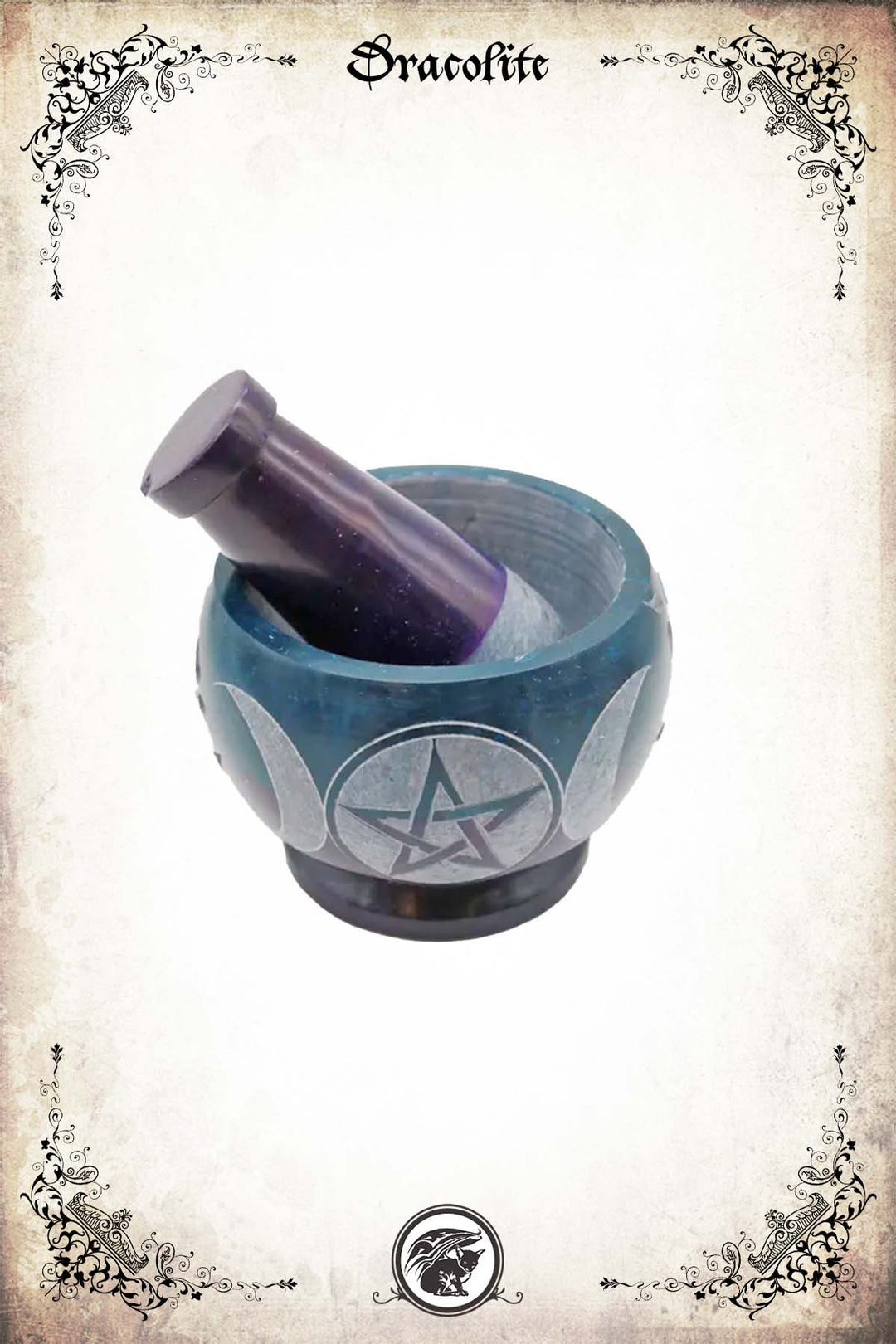 Mortier et pilon en pierre à savon – Triple Lune turquoise/violet