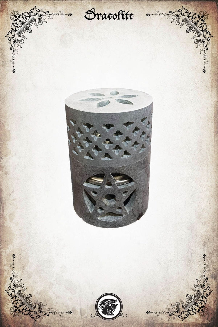 Cylindrical Charcoal Burner with Pentacle - Incense and Aromatic Purification