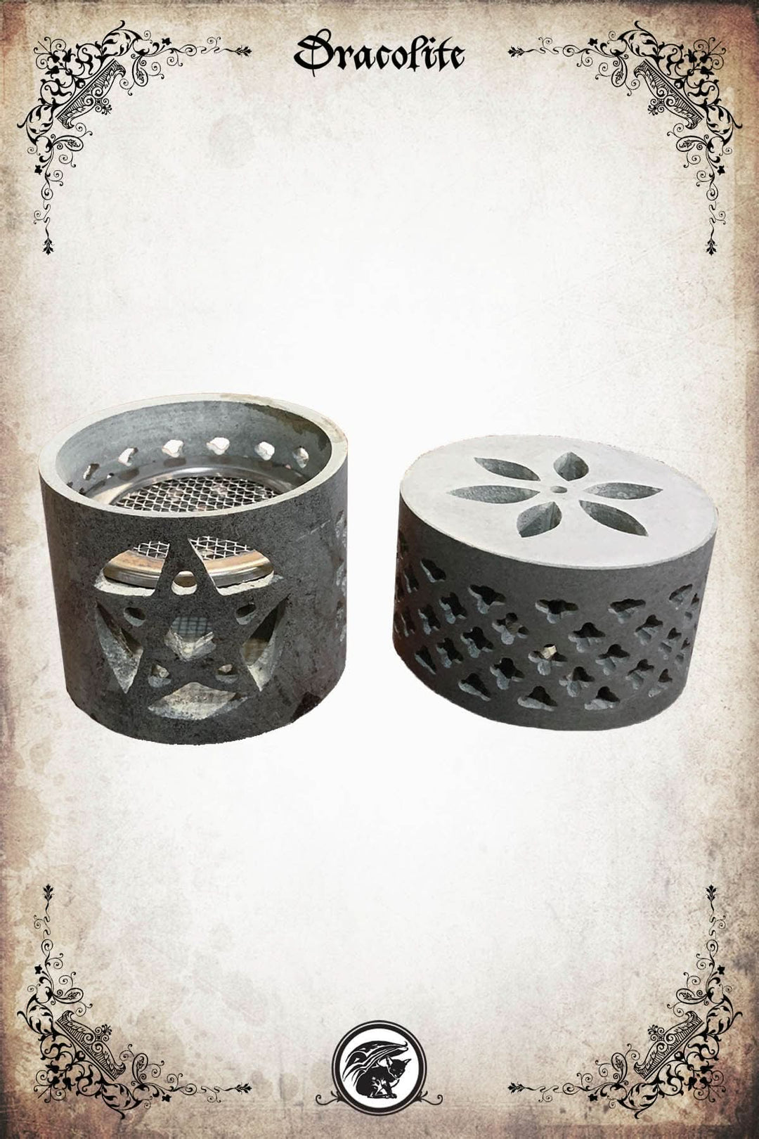 Cylindrical Charcoal Burner with Pentacle - Incense and Aromatic Purification