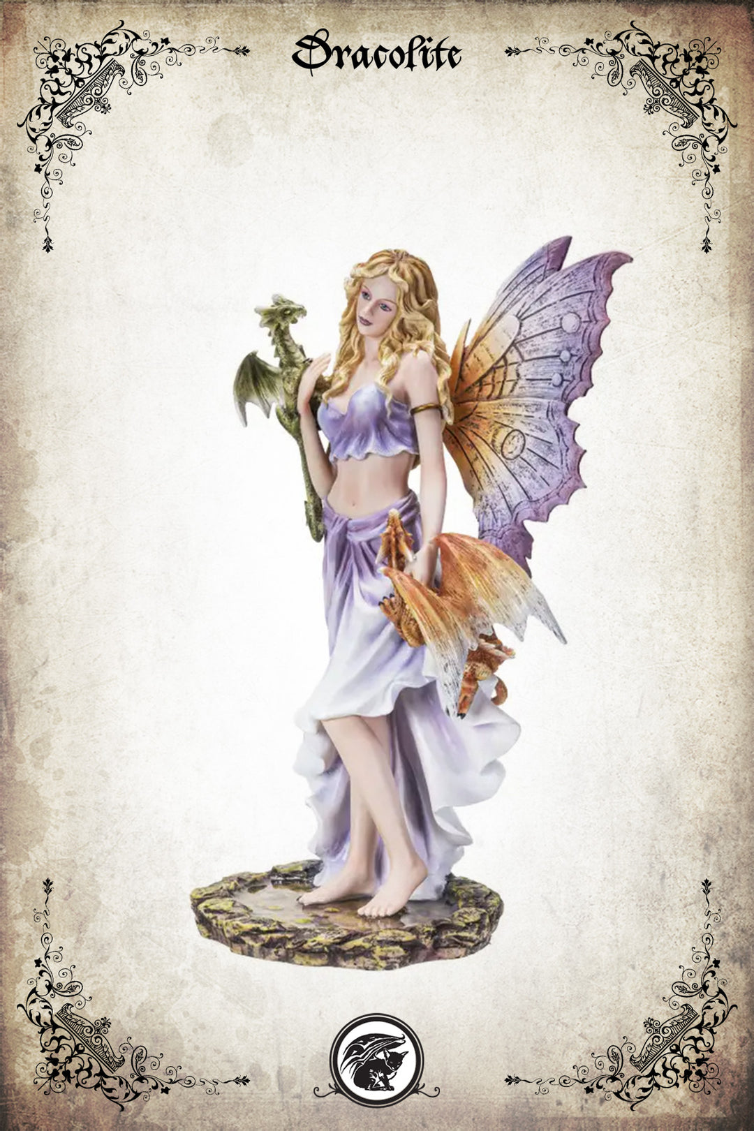 Figurine Fée aux Deux Dragons – Gardienne des Ailes Améthyste