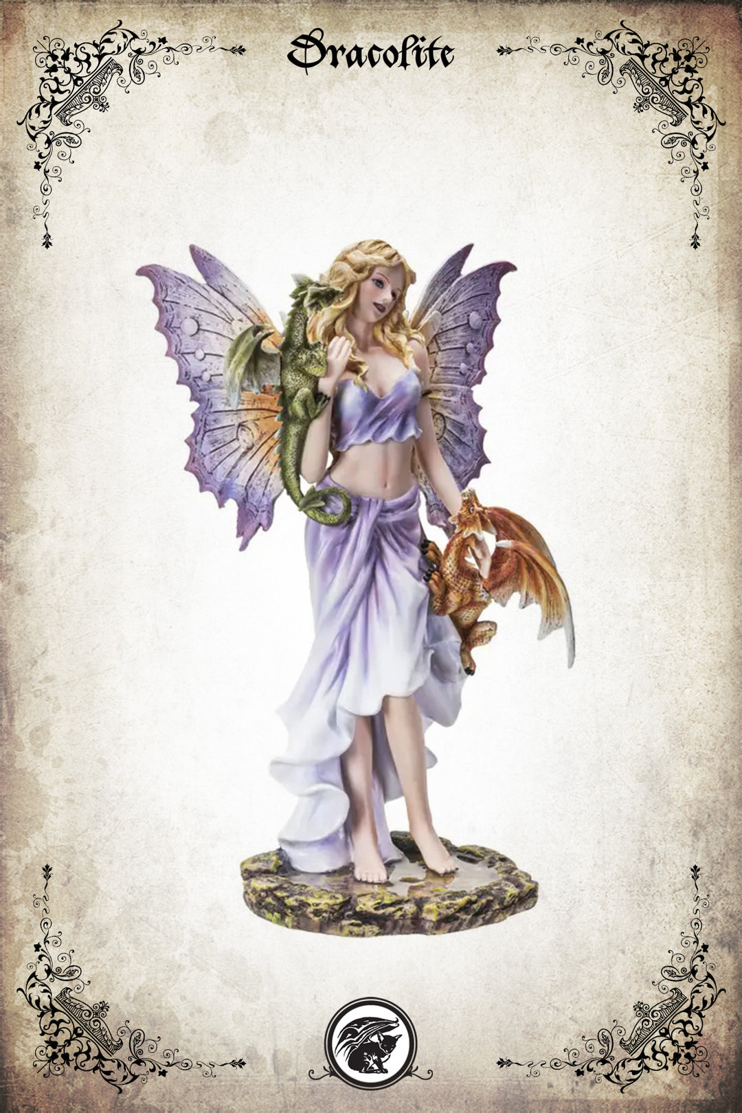 Figurine Fée aux Deux Dragons – Gardienne des Ailes Améthyste